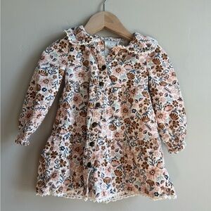 Brown Floral Corduroy Dress 18M Cottagecore Coquette Fall Clean Girl Scandi